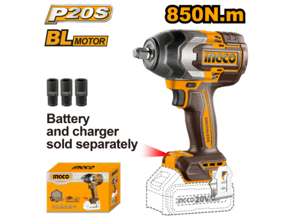 LLAVE DE IMPACTO A BATERIA 850NM 20V P20S BL SIN BAT SIN CARG INGCO CIWLI20851