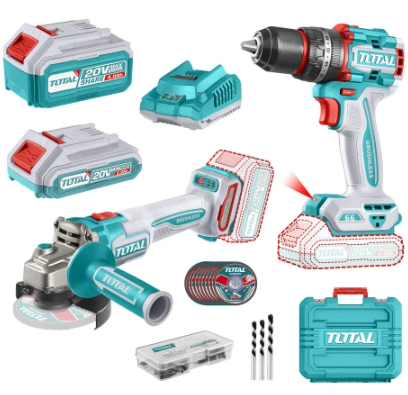 Kit Línea 20v: Amoladora + Atornillador Percutor, 2 Baterías