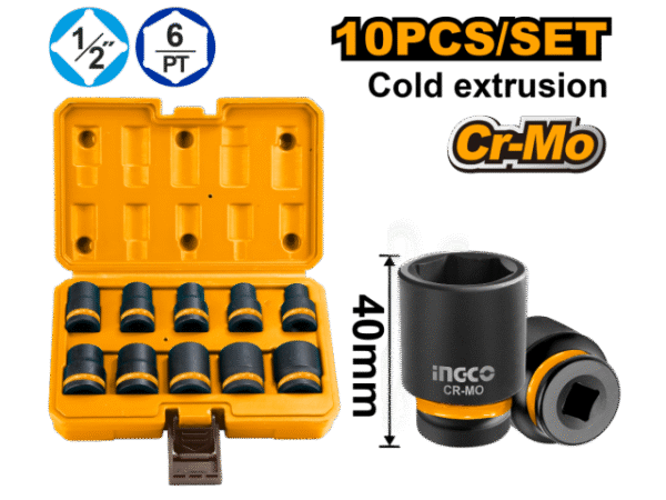 JUEGO 10 DADOS DE IMPACTO 1/2" INGCO HKISSD12101