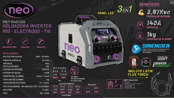 SOLDADORA INVERTER MMA MIG TIG NEO 140 A